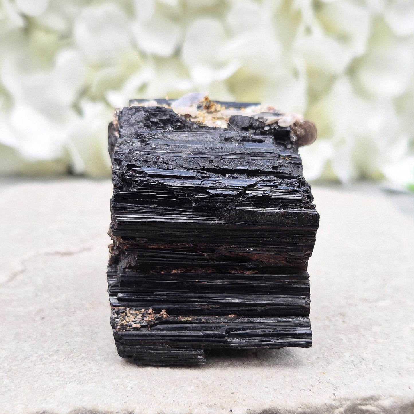 Black Tourmaline Crystal, Natural with some Mica, Use for the whole chakra system