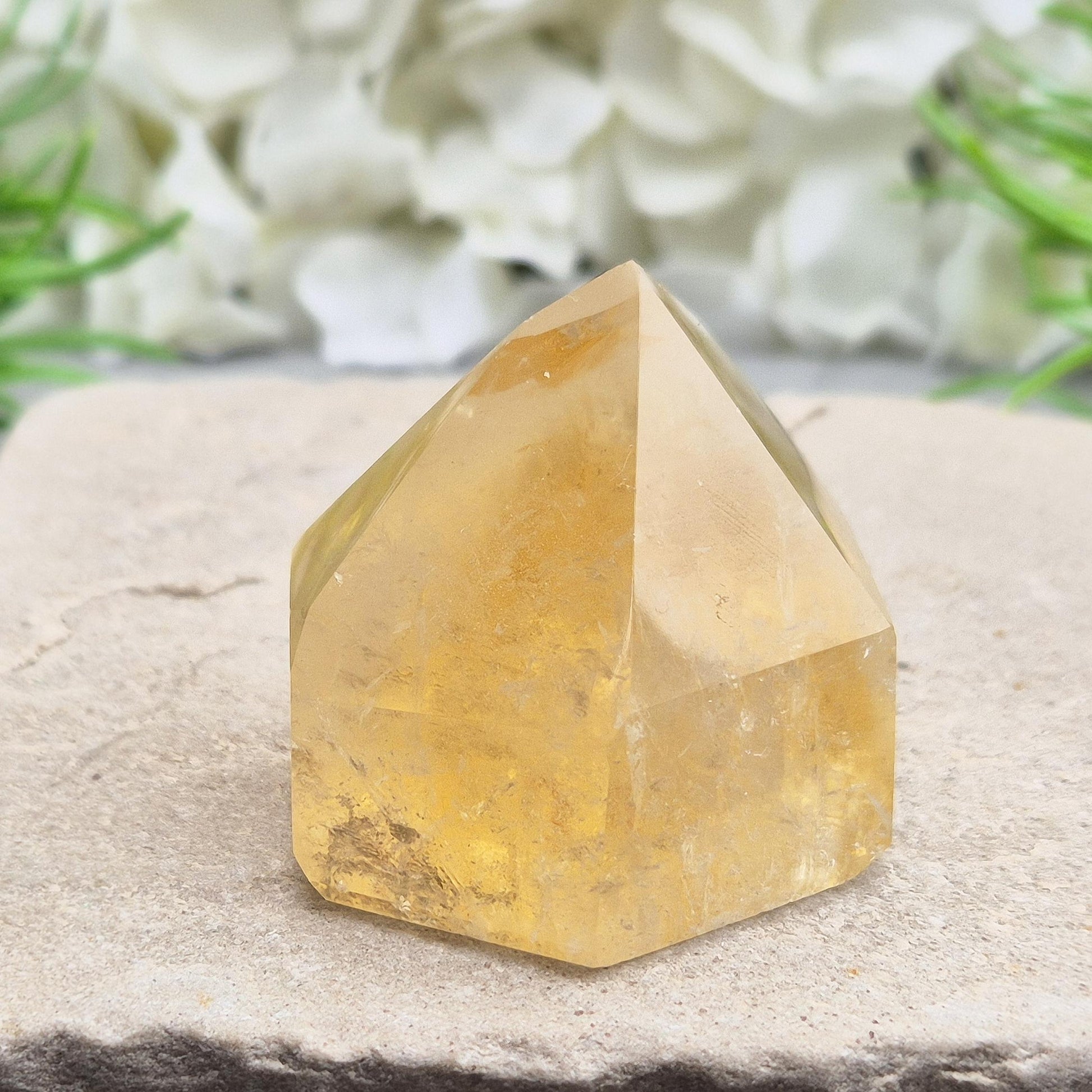 Natural citrine standing point, polished to reveal warm golden tones. Great for shelves, meditation areas, or gift for crystal enthusiasts. 