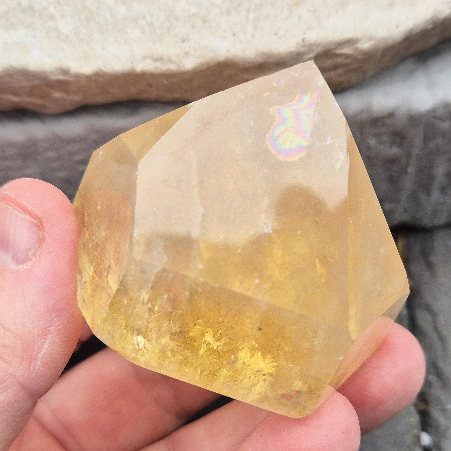 Natural citrine standing point, polished to reveal warm golden tones. Great for shelves, meditation areas, or gift for crystal enthusiasts. 
