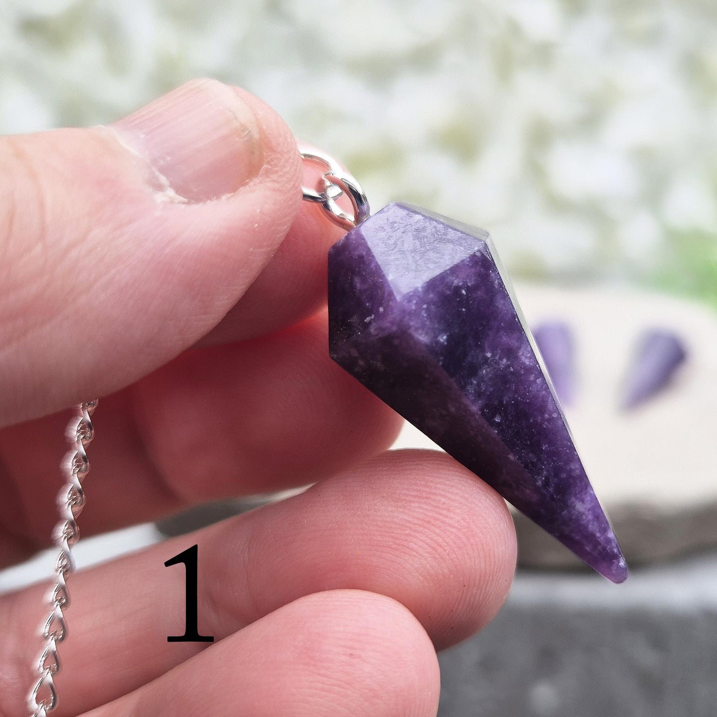 Lepidolite crystal pendulum has a Calming energy tool for dowsing, chakra work, and meditation. Includes pouch & card. Enhanced your divination pratice now