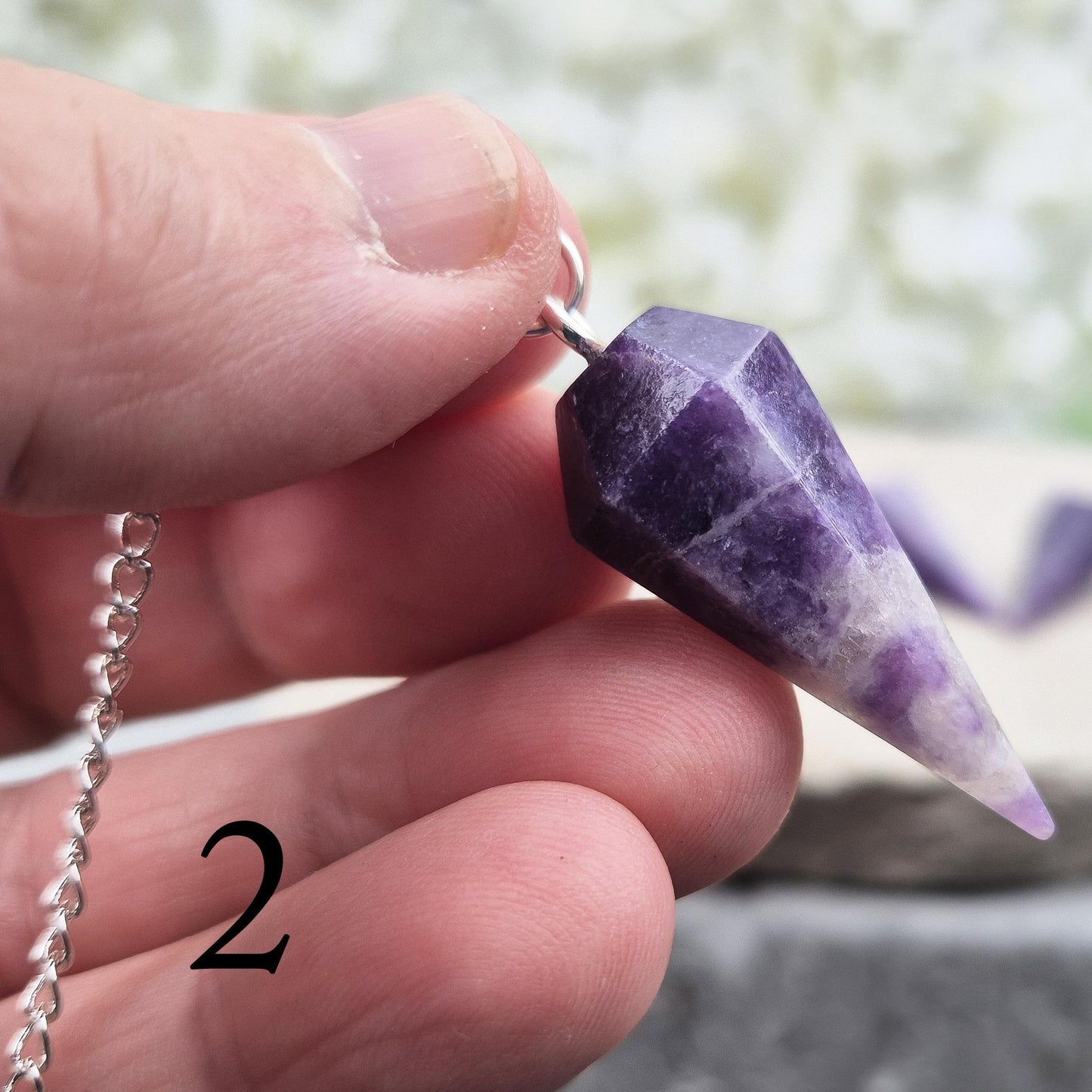 Lepidolite crystal pendulum has a Calming energy tool for dowsing, chakra work, and meditation. Includes pouch & card. Enhanced your divination pratice now