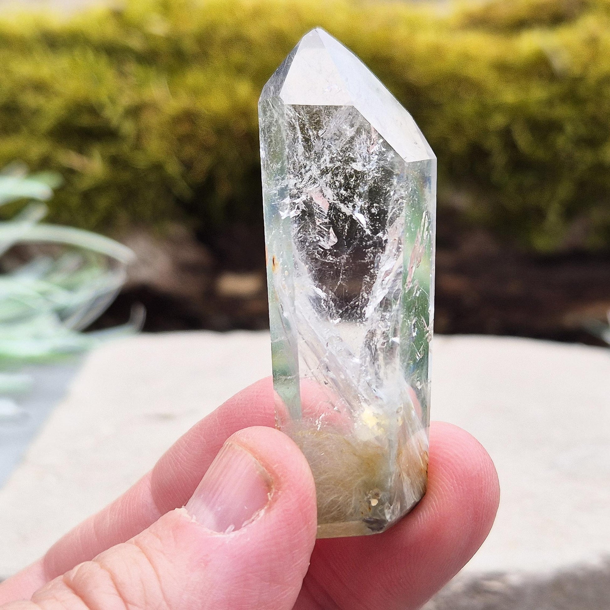 Blue Tara Palm Stone – rare Indicolite Quartz with natural blue inclusions. Perfect for collectors, meditation, and calming spaces. 