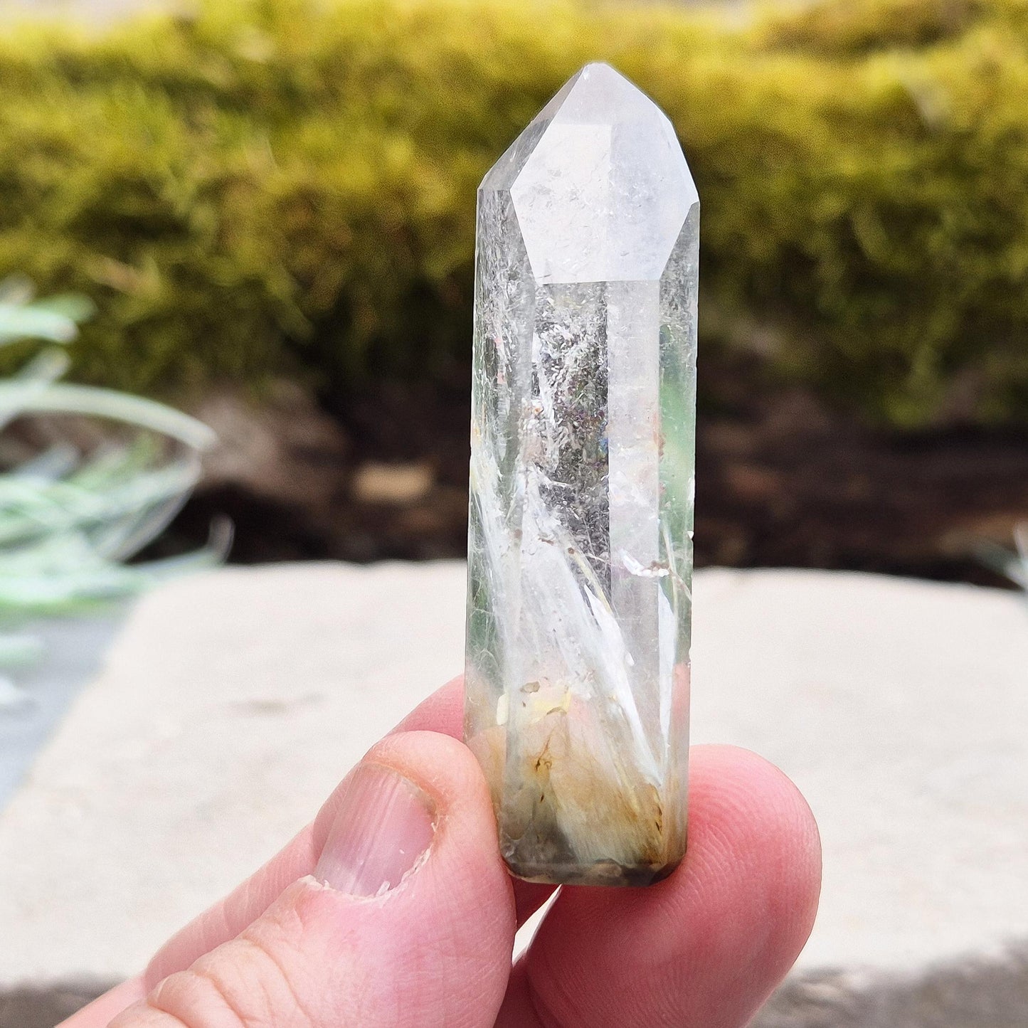 Blue Tara Palm Stone – rare Indicolite Quartz with natural blue inclusions. Perfect for collectors, meditation, and calming spaces. 