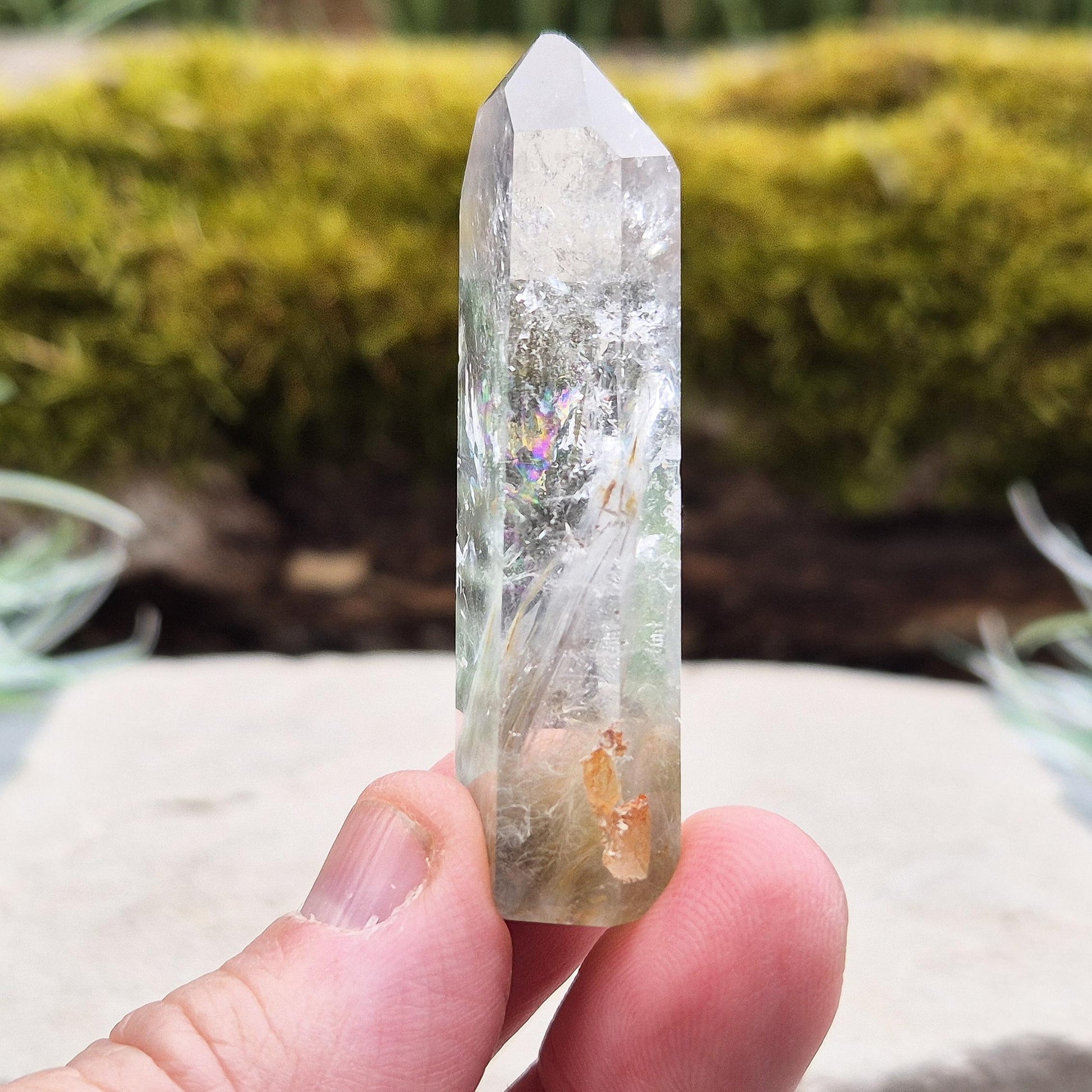 Blue Tara Palm Stone – rare Indicolite Quartz with natural blue inclusions. Perfect for collectors, meditation, and calming spaces. 