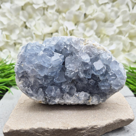 Celestite Crystal Cluster, Natural Blue Celestine, Throat, Third Eye, Crown Chakra Gemstone