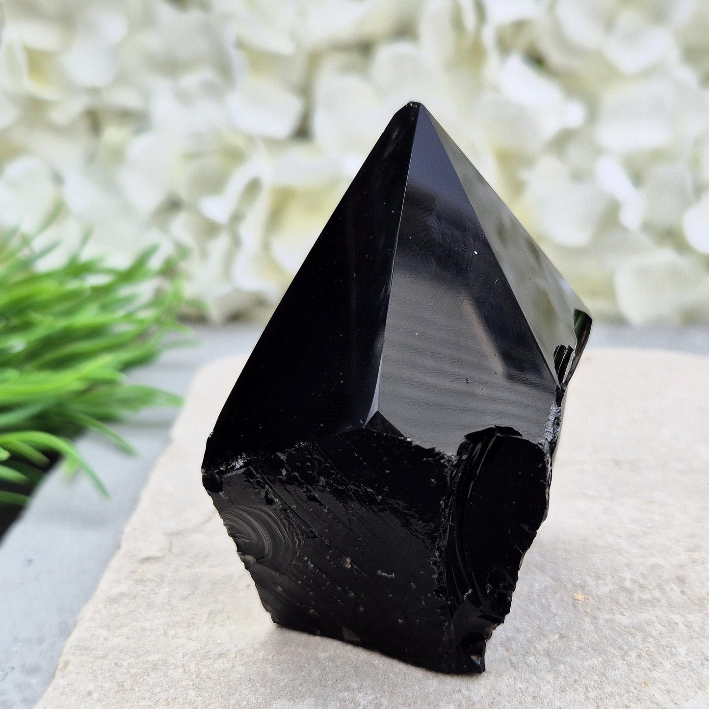 Black Obsidian Standing Point - Polished Tip, Natural Sides, Root, Sacral, Third Eye Gemstone