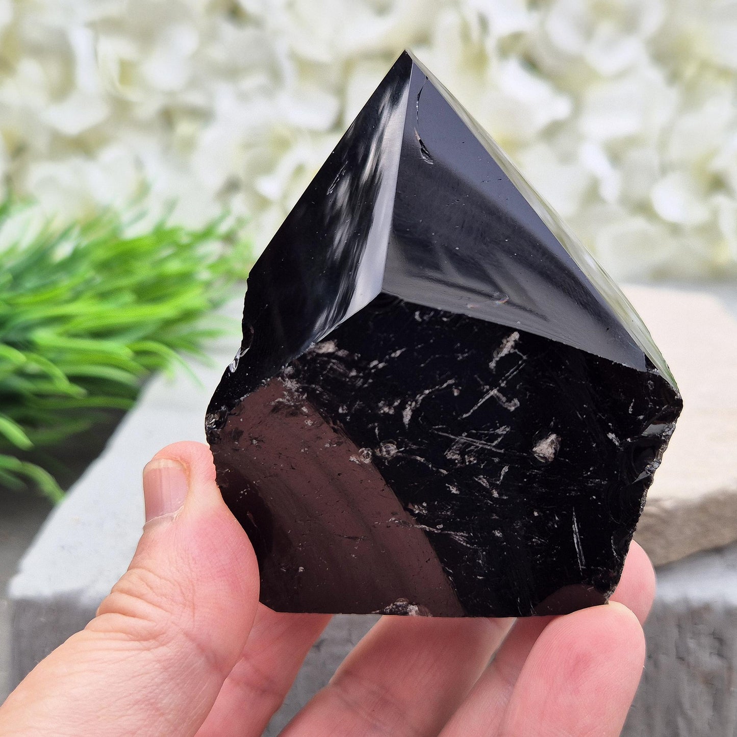 Black Obsidian Standing Point - Polished Tip, Natural Sides, Root, Sacral, Third Eye Gemstone