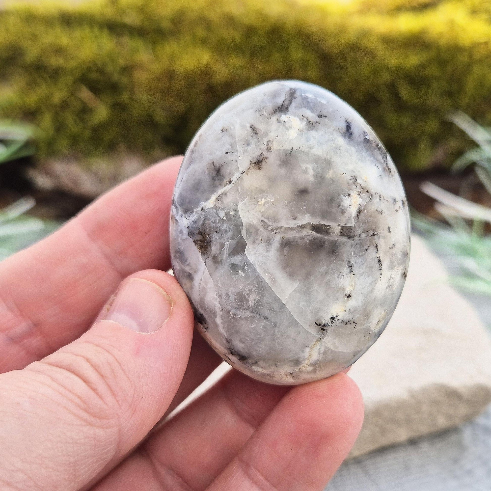 Discover the calming energy of Dendritic Opal (Merlinite) Palm Stones. Perfect for meditation, energy work, and personal growth. Cleansed and ready to use. 