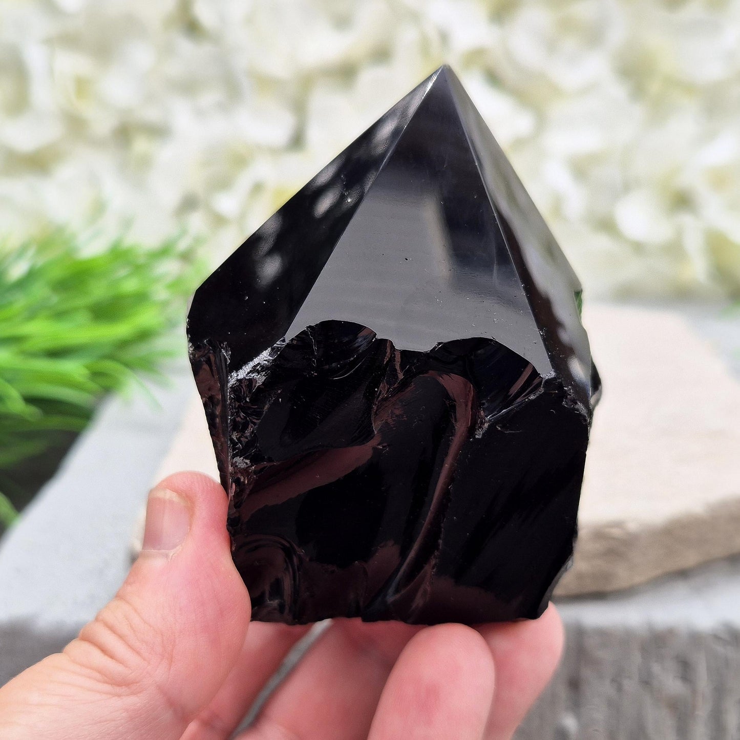 Black Obsidian Standing Point - Polished Tip, Natural Sides, Root, Sacral, Third Eye Gemstone