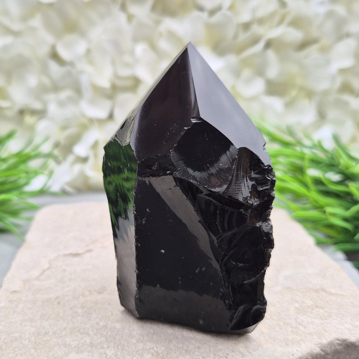Black Obsidian Point - Natural Sides, Polished Tip, Root Chakra Stone