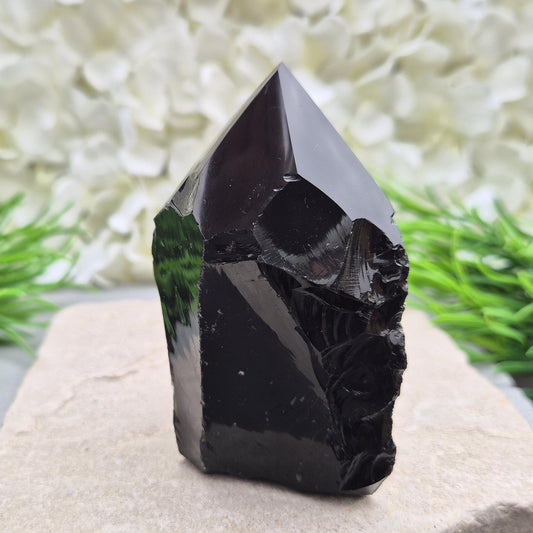 Black Obsidian Point - Natural Sides, Polished Tip, Root Chakra Stone