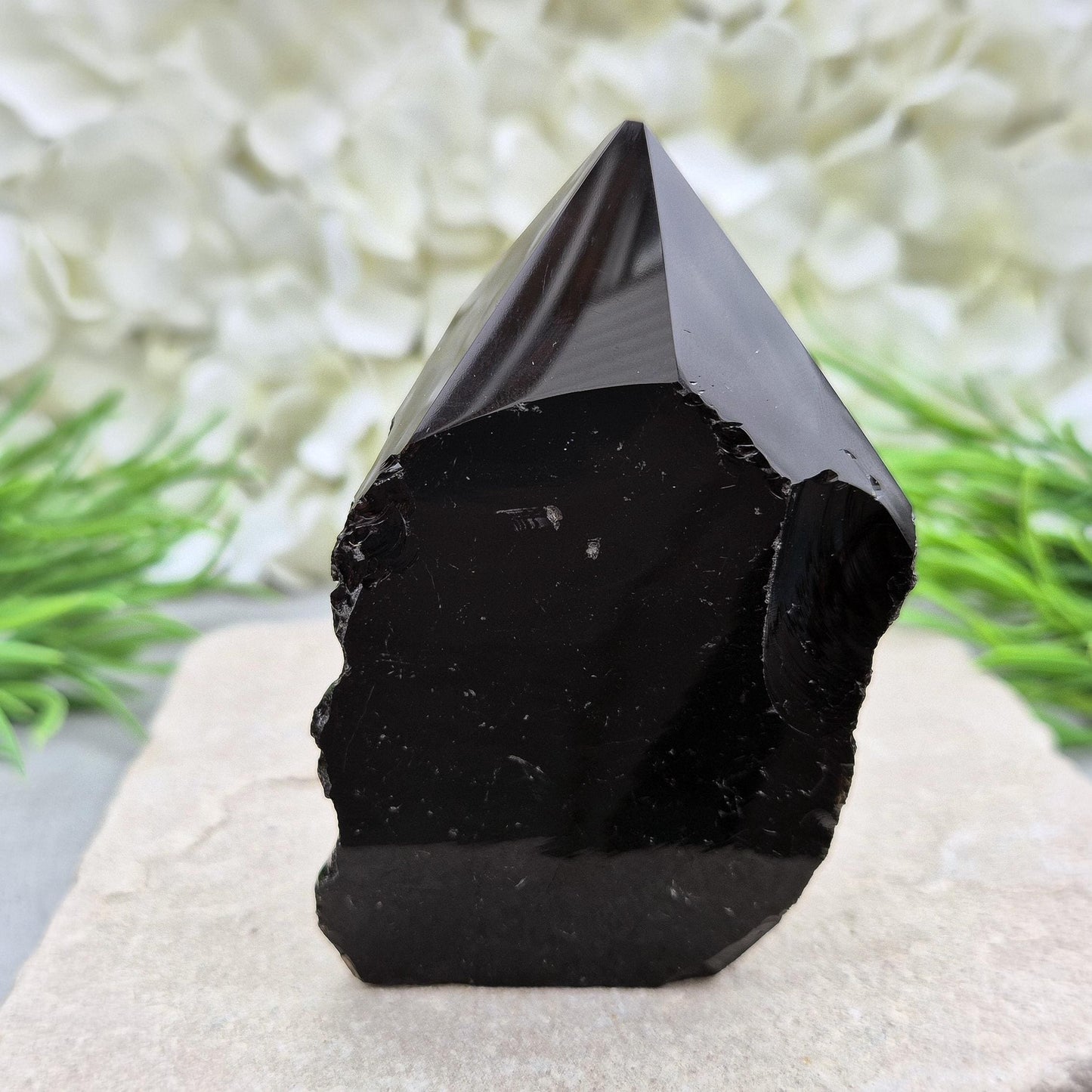 Black Obsidian Point - Natural Sides, Polished Tip, Root Chakra Stone