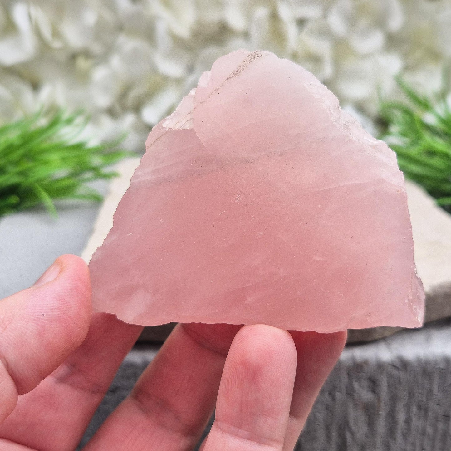 Rose Quartz display platform from South Africa. Flat cut base for crystals or jewellery, bringing gentle, loving energy to your space. 