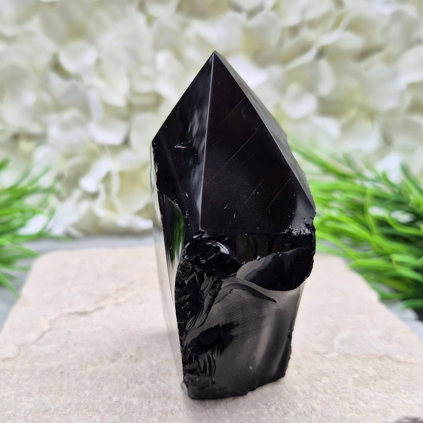 Black Obsidian Point - Natural Sides, Polished Tip, Root Chakra Stone