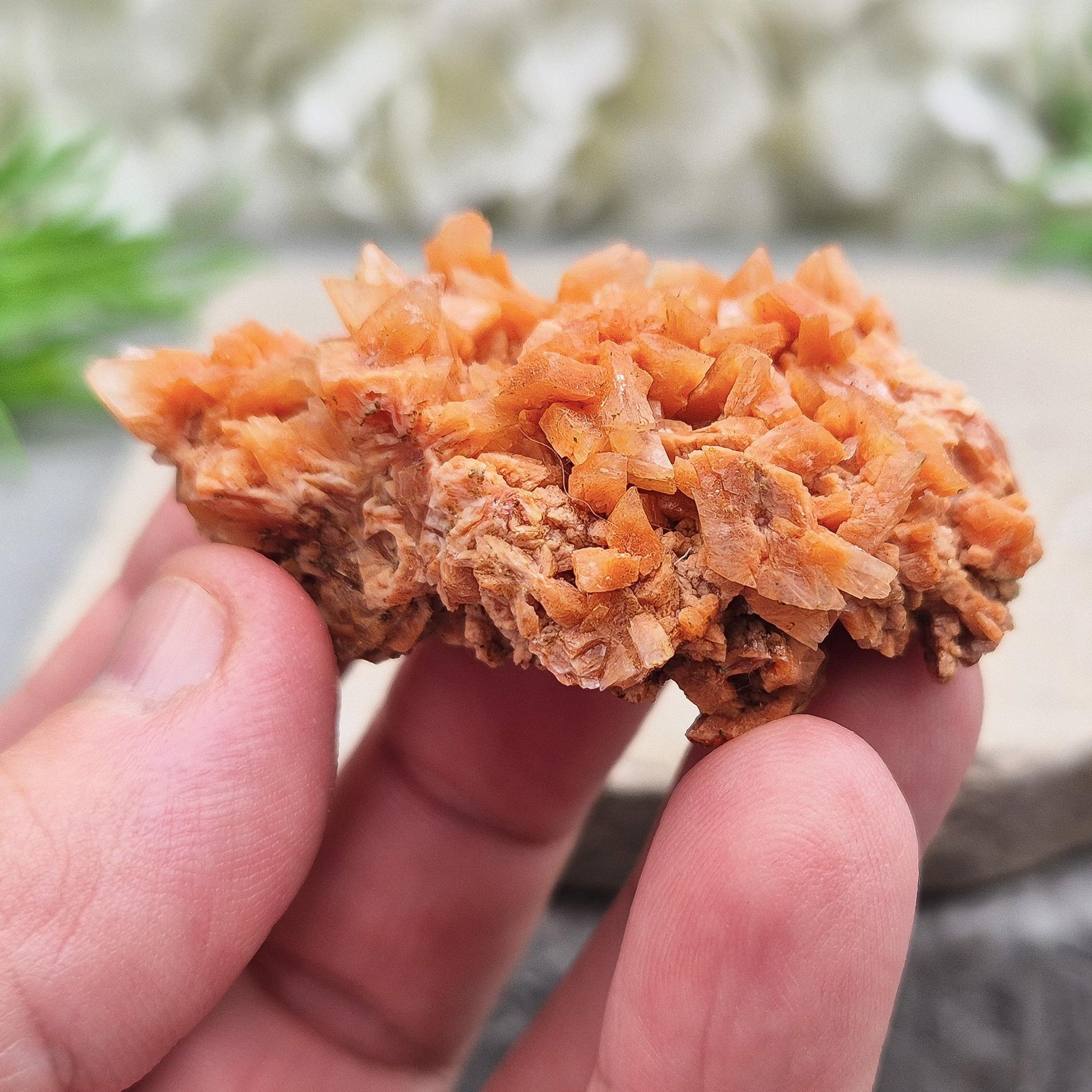 Red Heulandite cluster from India. A high-vibration crystal for emotional healing, spiritual growth, intuition, and balancing energy flow. 
