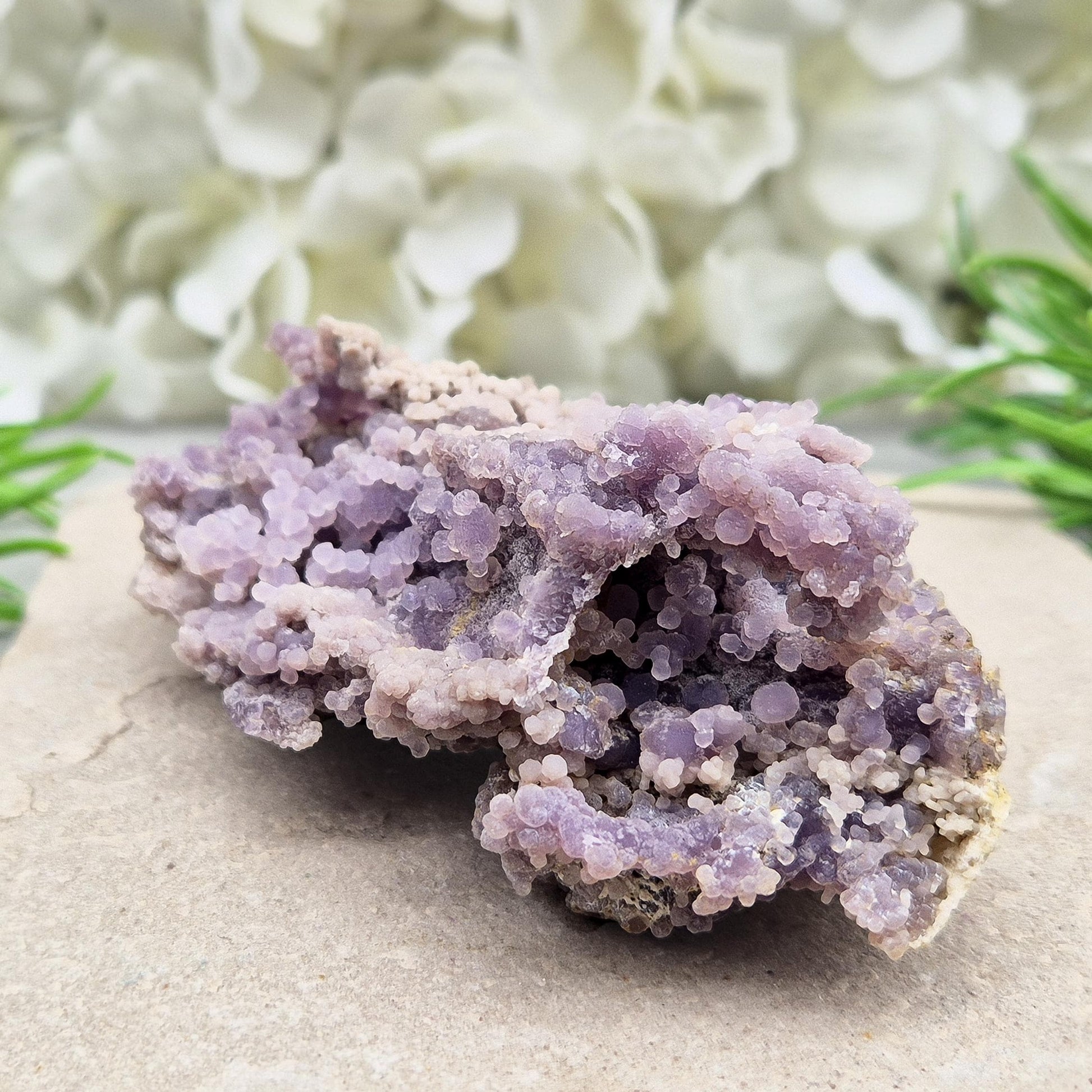 Stunning Grape Agate cluster from Indonesia. Purple botryoidal crystals for creativity, intuition, dreamwork, and high-frequency spiritual energy.