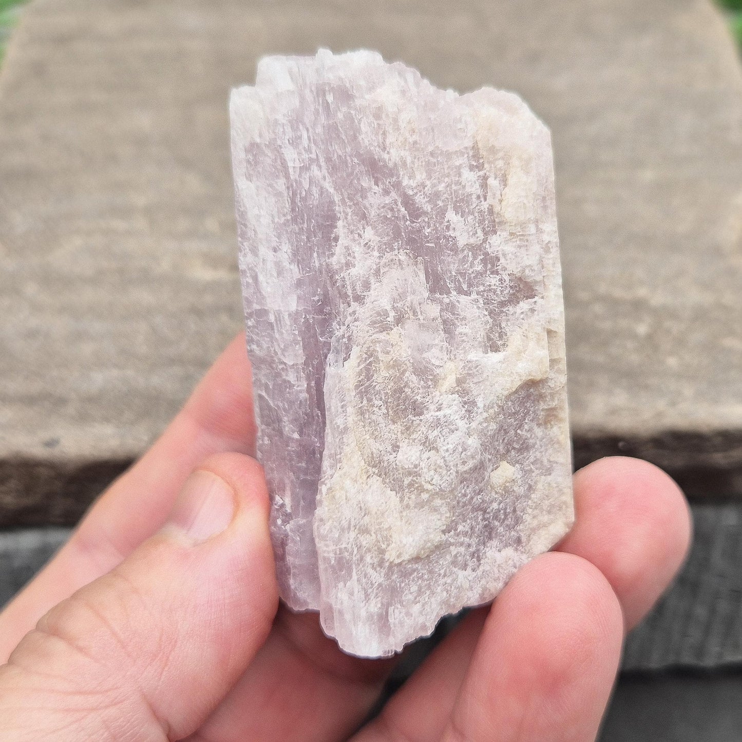 Soft pink-lilac Kunzite from Brazil. Gentle, high-vibration crystal for heart chakra activation, emotional balance, and peaceful, loving energy. 