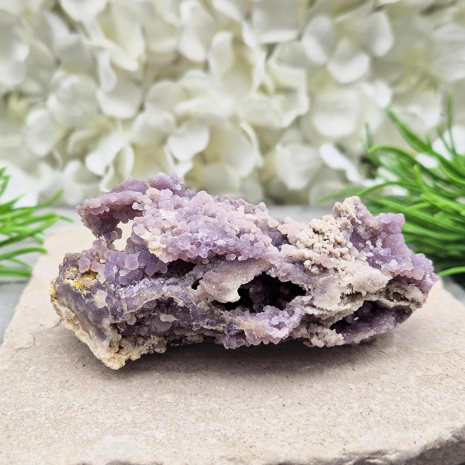 Stunning Grape Agate cluster from Indonesia. Purple botryoidal crystals for creativity, intuition, dreamwork, and high-frequency spiritual energy.