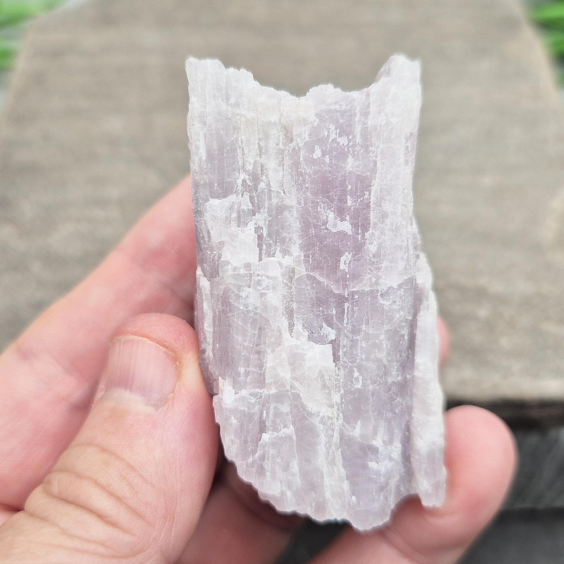 Soft pink-lilac Kunzite from Brazil. Gentle, high-vibration crystal for heart chakra activation, emotional balance, and peaceful, loving energy. 