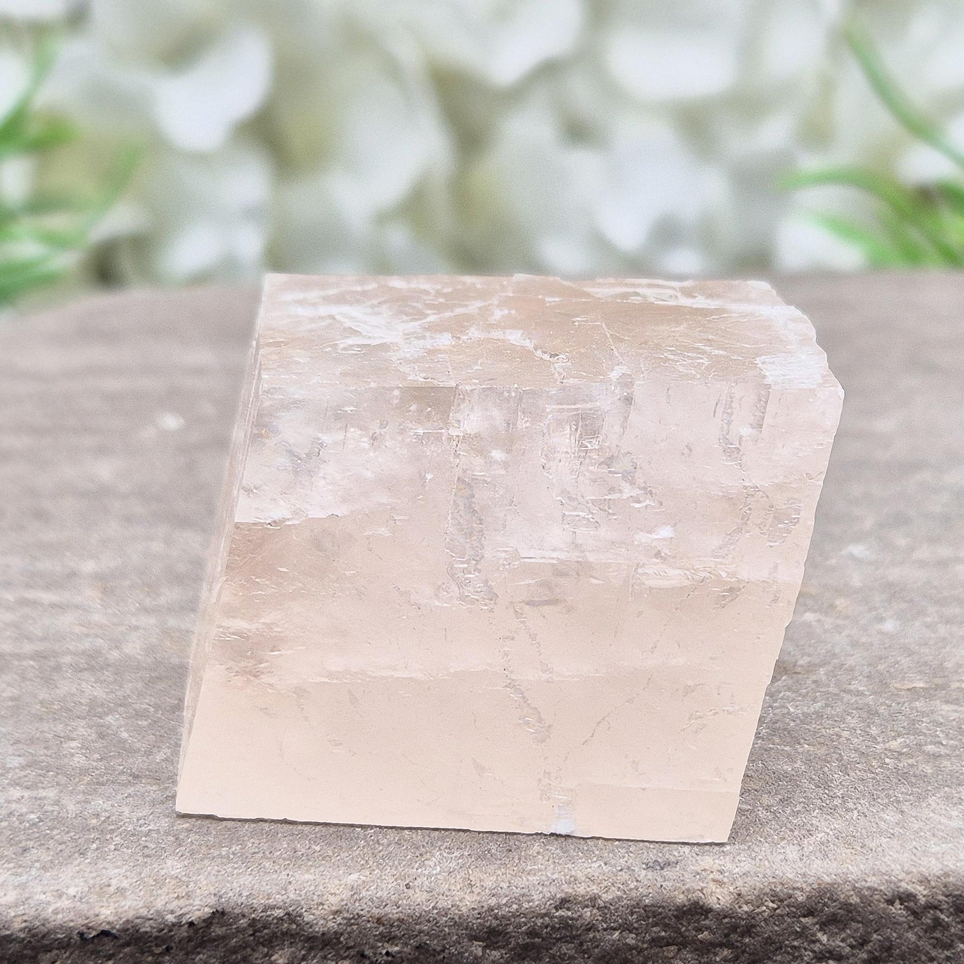 Pale pink watermelon calcite, no green hues, from Mexico. Ideal for heart chakra support, emotional calm, and gentle self-care with nurturing energy.
