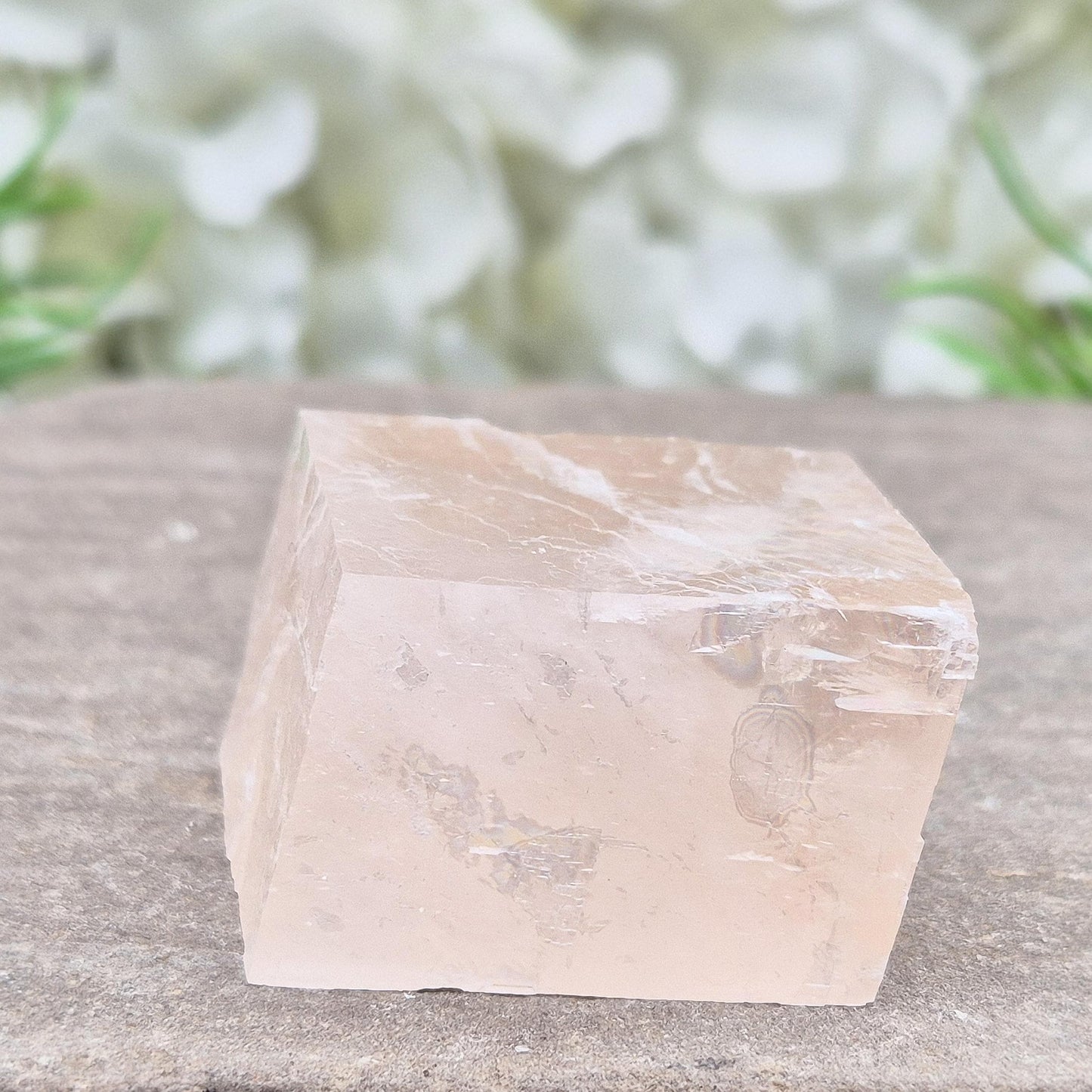 Pale pink watermelon calcite, no green hues, from Mexico. Ideal for heart chakra support, emotional calm, and gentle self-care with nurturing energy.