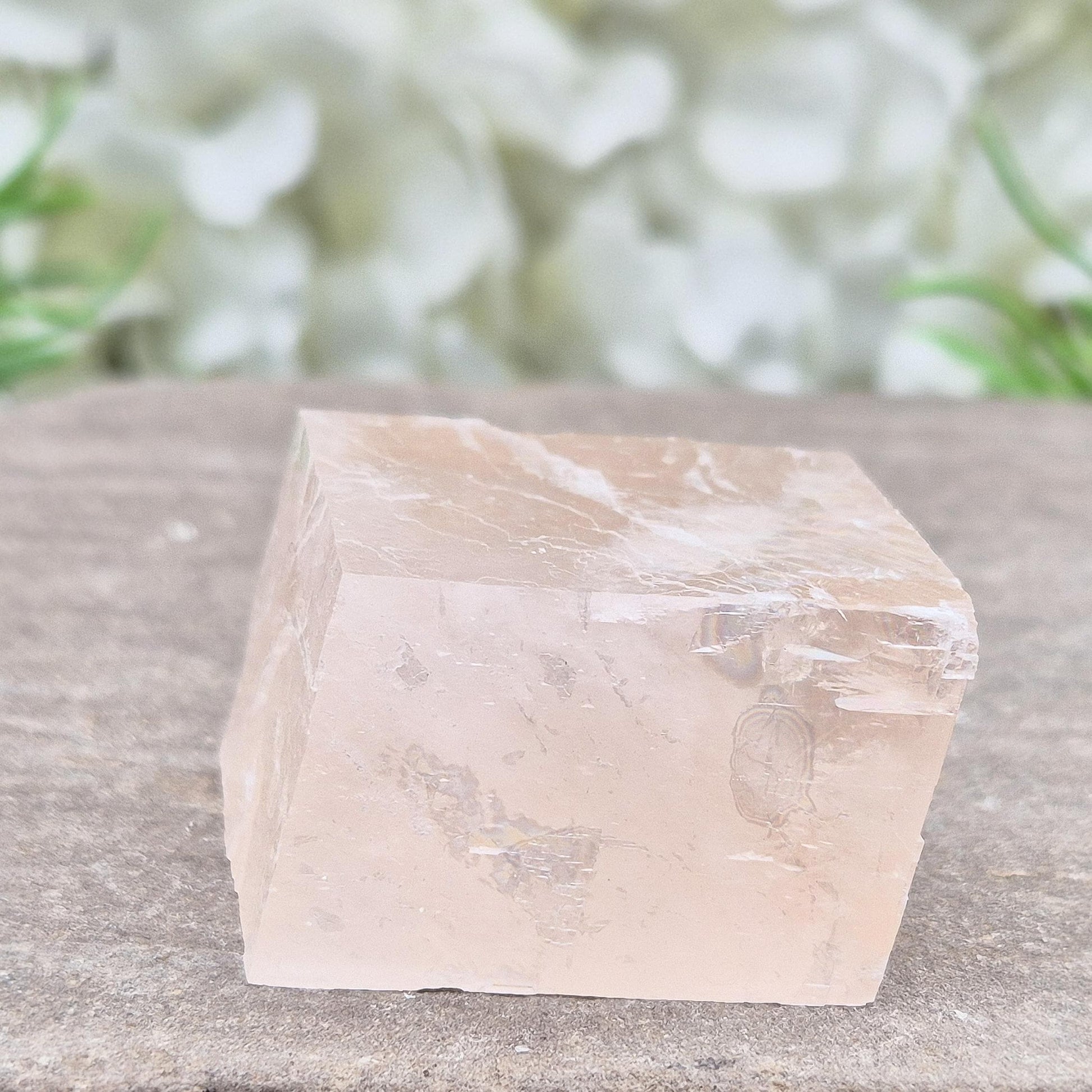 Pale pink watermelon calcite, no green hues, from Mexico. Ideal for heart chakra support, emotional calm, and gentle self-care with nurturing energy.