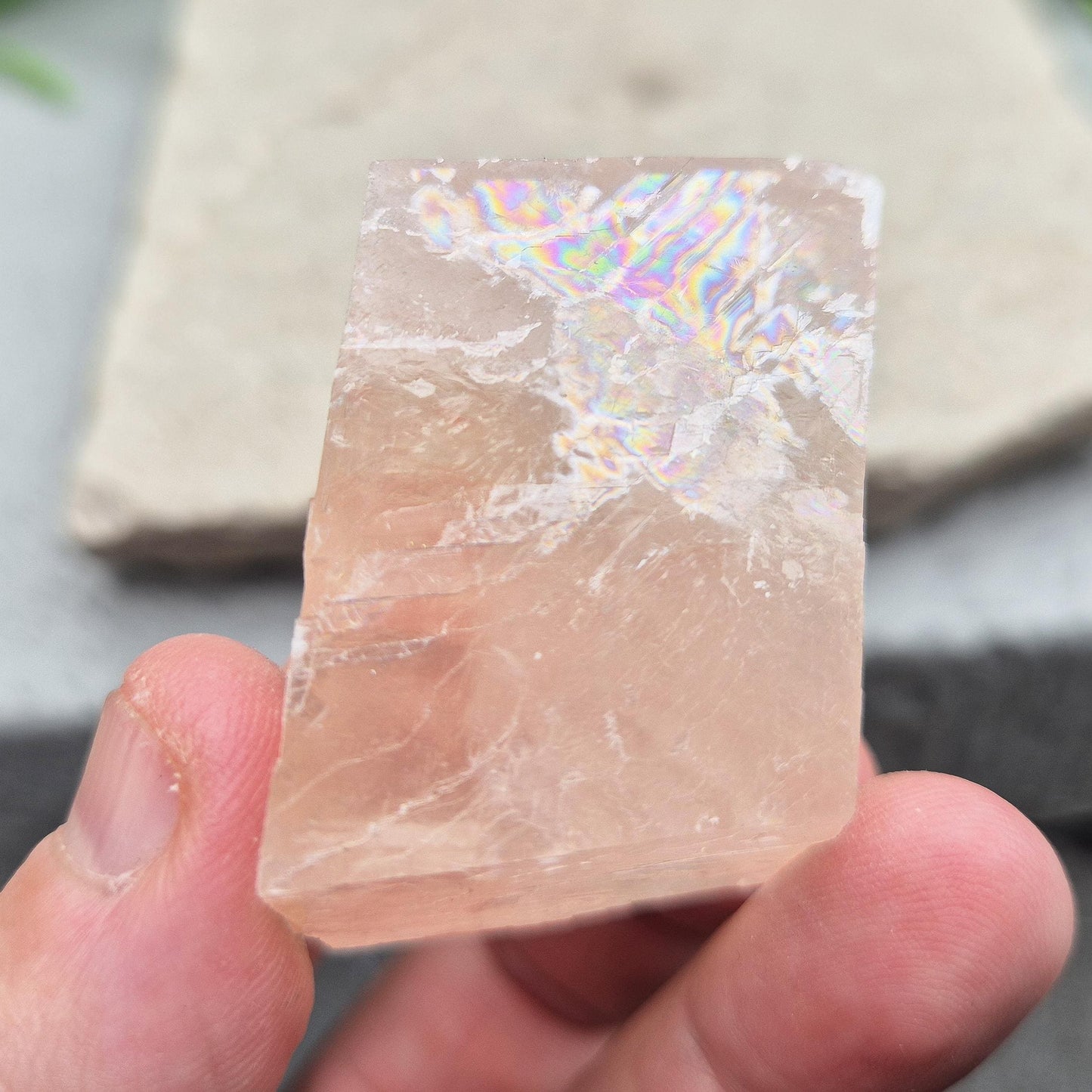 Pale pink watermelon calcite, no green hues, from Mexico. Ideal for heart chakra support, emotional calm, and gentle self-care with nurturing energy.