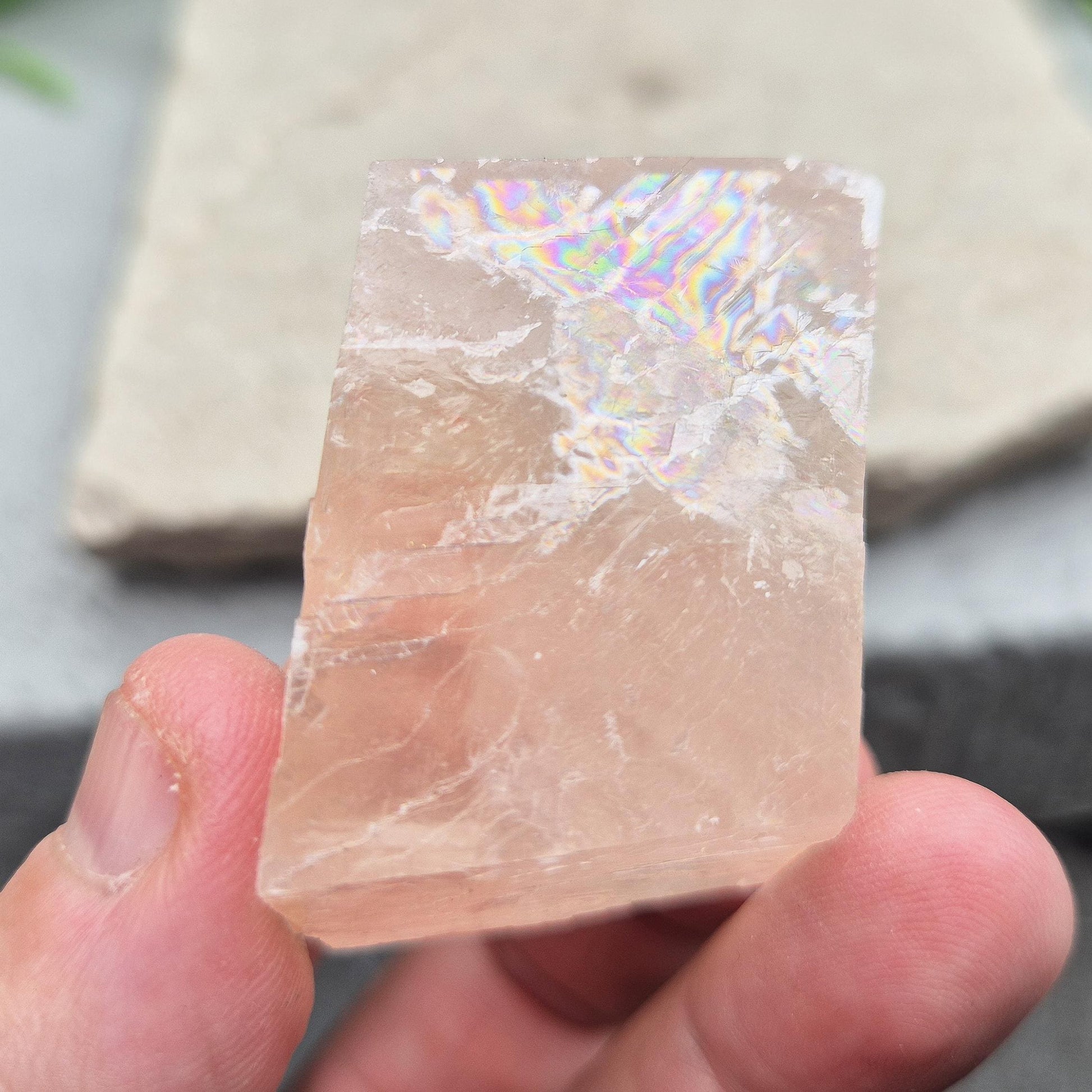 Pale pink watermelon calcite, no green hues, from Mexico. Ideal for heart chakra support, emotional calm, and gentle self-care with nurturing energy.