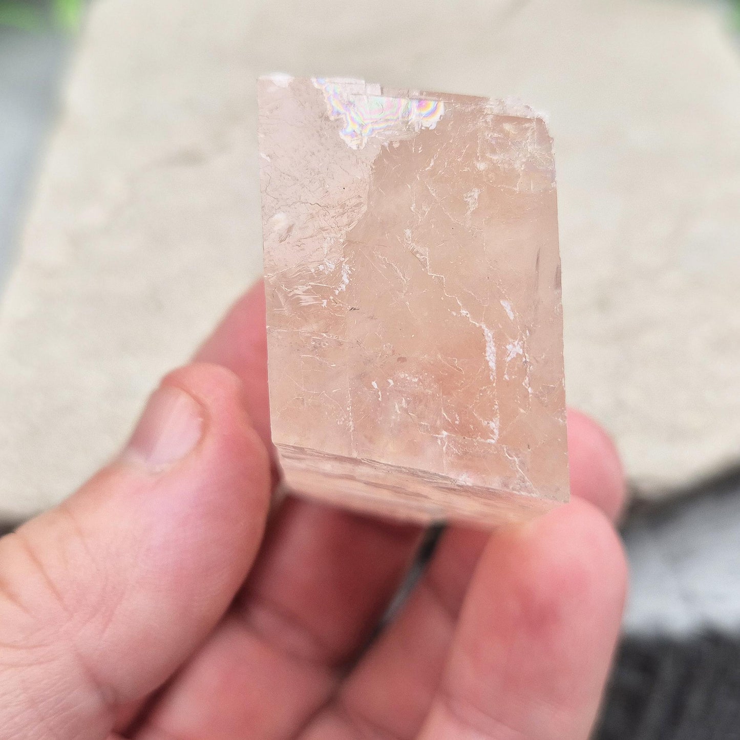 Watermelon Calcite Crystal, Rhomboid Calcite
