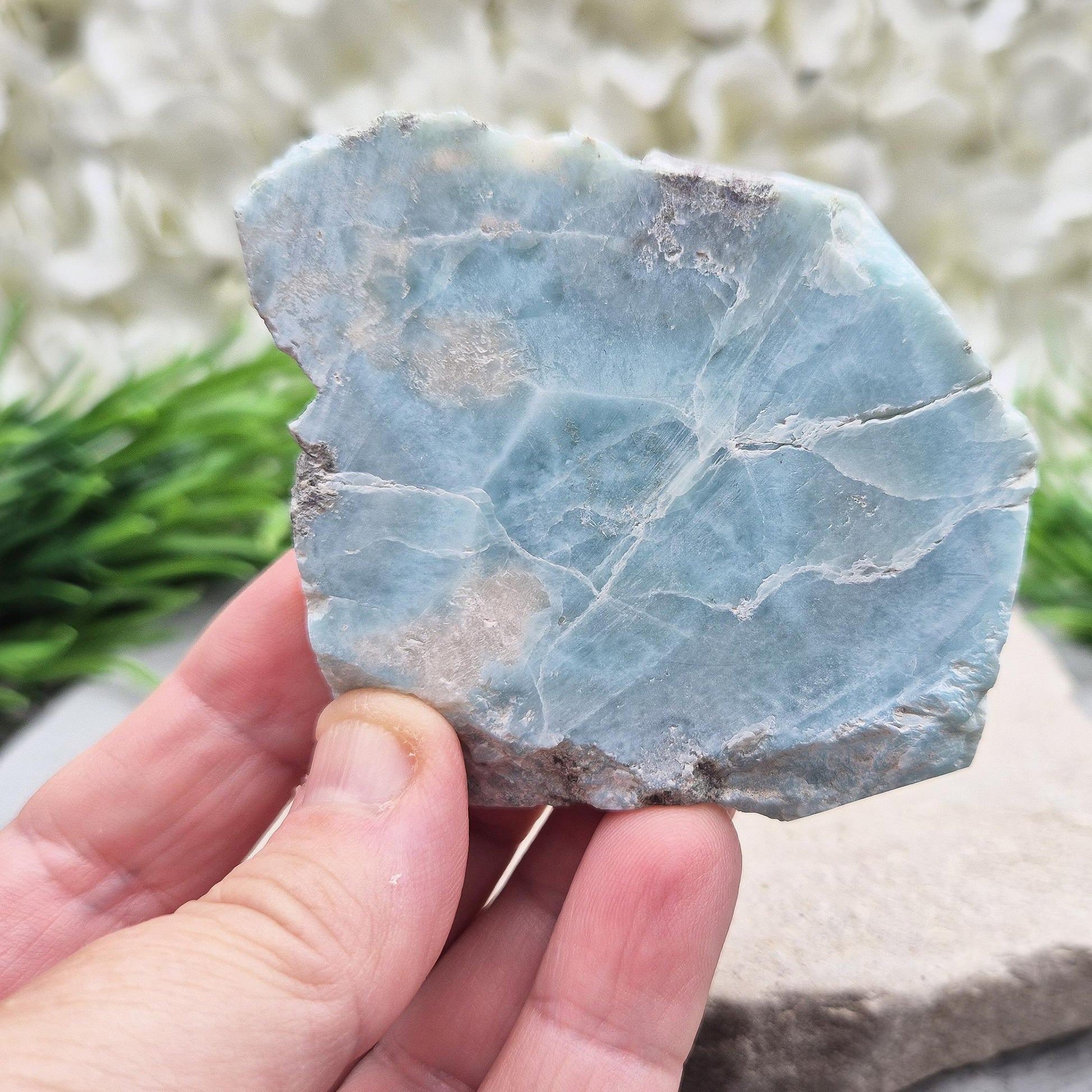 Larimar crystal from the Dominican Republic. Calming energy for peace, feminine flow, and emotional healing. A great addition to your collection.