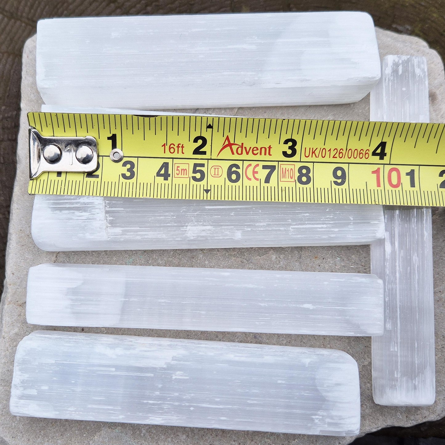 Set of 5 natural Selenite sticks from Morocco – ideal for crystal grids, energy healing, meditation, and space cleansing.