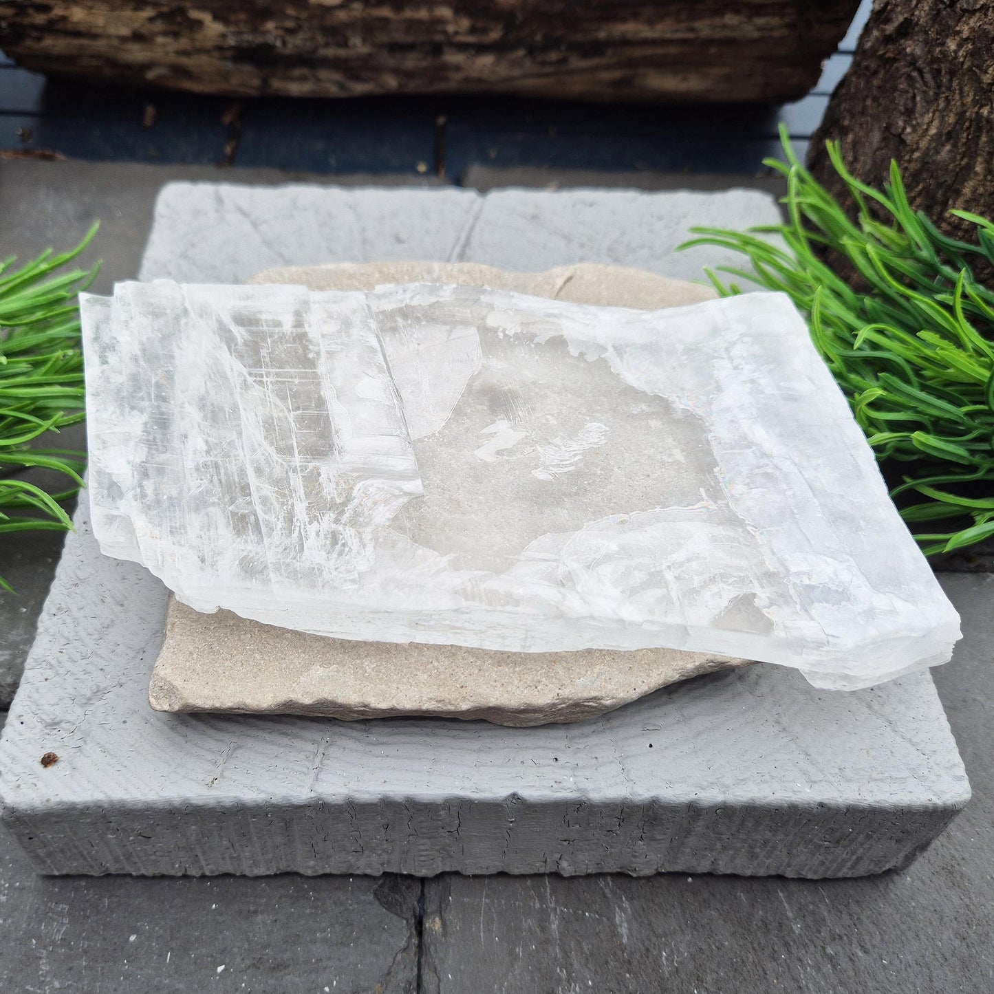 Selenite Window – “Utah Ice” Crystal, True Selenite, Clear acrylic stand included