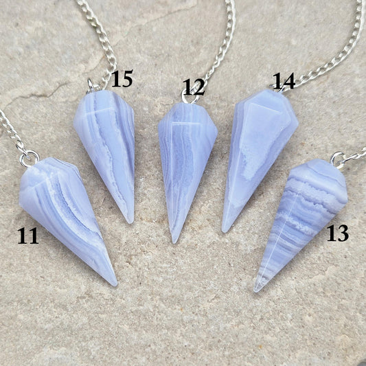 Blue Lace Agate Crystal Pendulum | Calming | Meditation, Energy Work, and Dowsing Tool