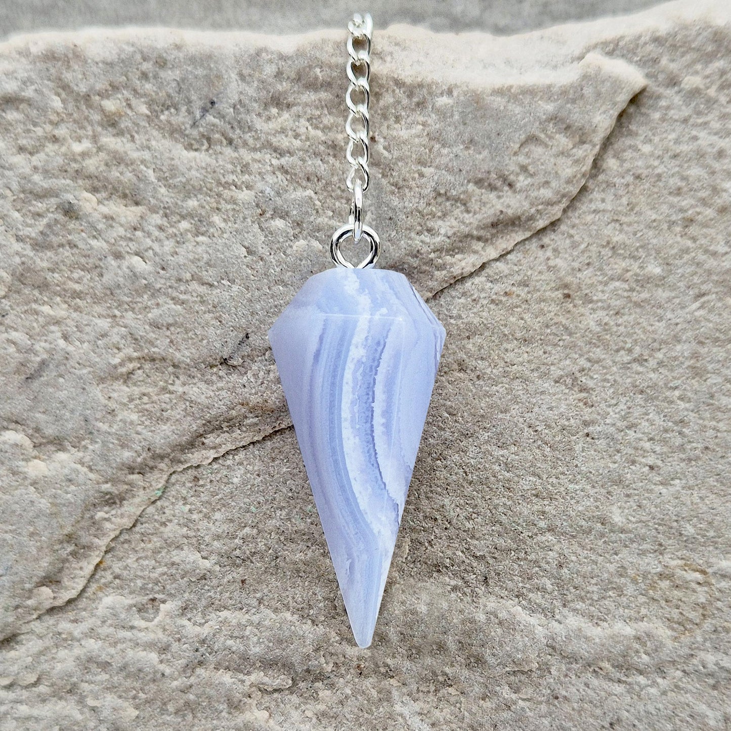 Blue Lace Agate Crystal Pendulum | Calming | Meditation, Energy Work, and Dowsing Tool