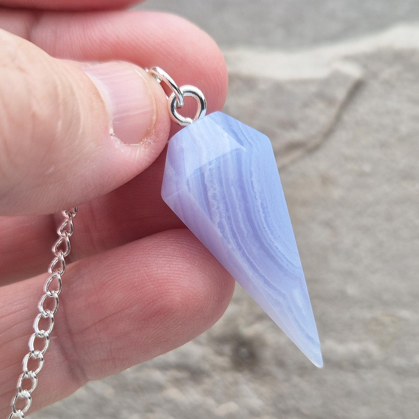 Blue Lace Agate Crystal Pendulum | Calming | Meditation, Energy Work, and Dowsing Tool