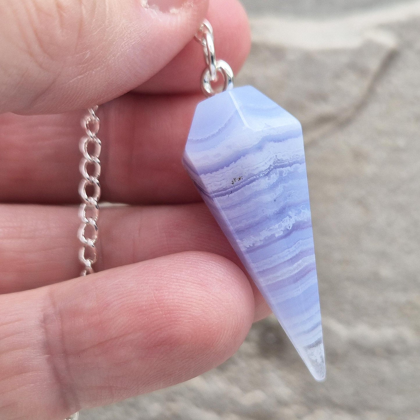 Blue Lace Agate Crystal Pendulum | Calming | Meditation, Energy Work, and Dowsing Tool
