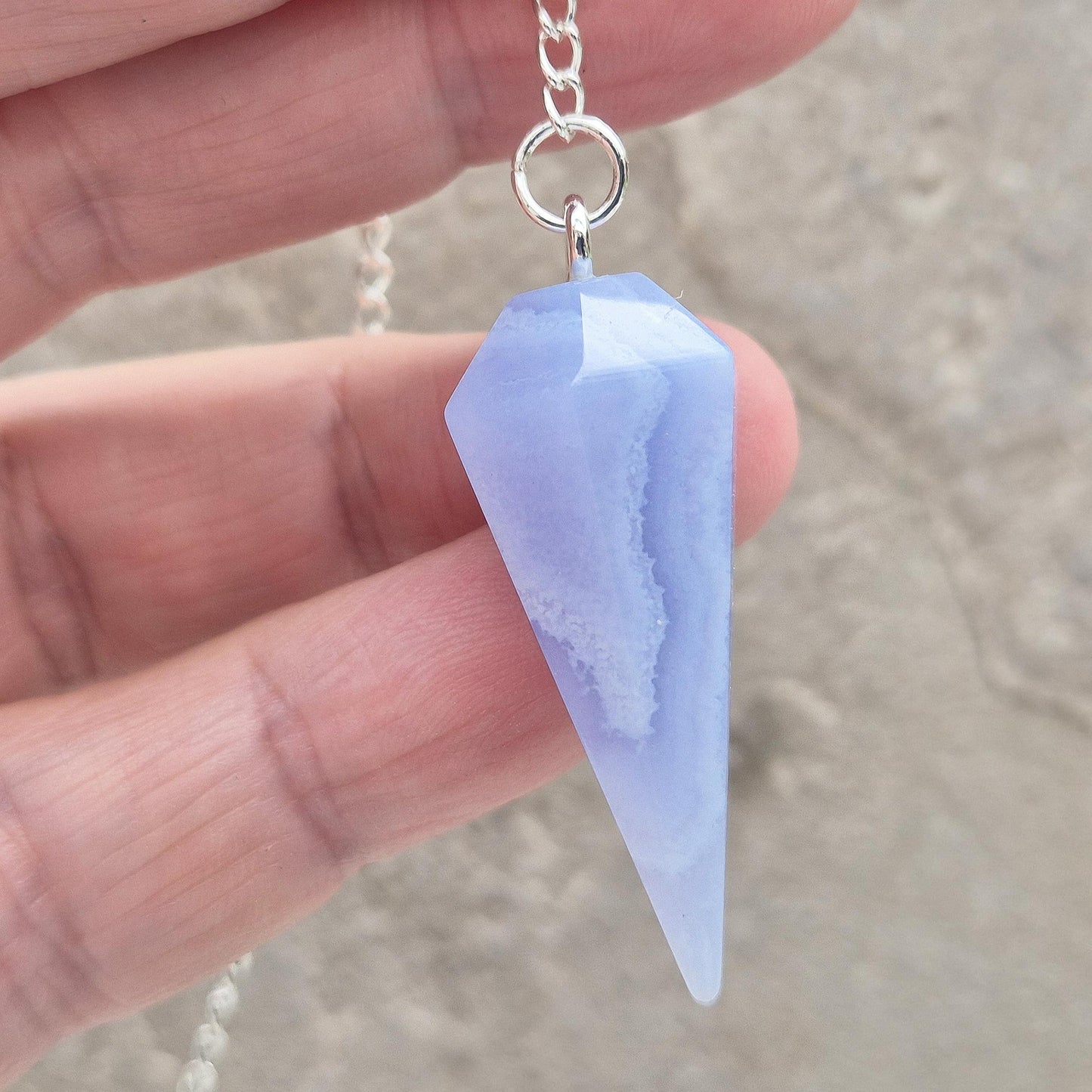 Blue Lace Agate Crystal Pendulum | Calming | Meditation, Energy Work, and Dowsing Tool