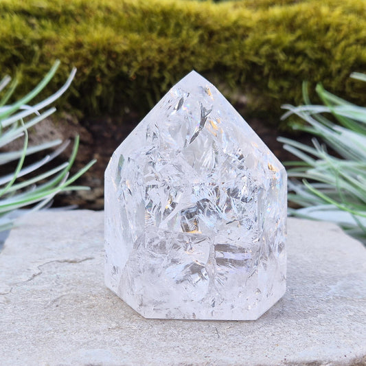 Rainbow Quartz Crystal Point: Fire and Ice Polished Stone