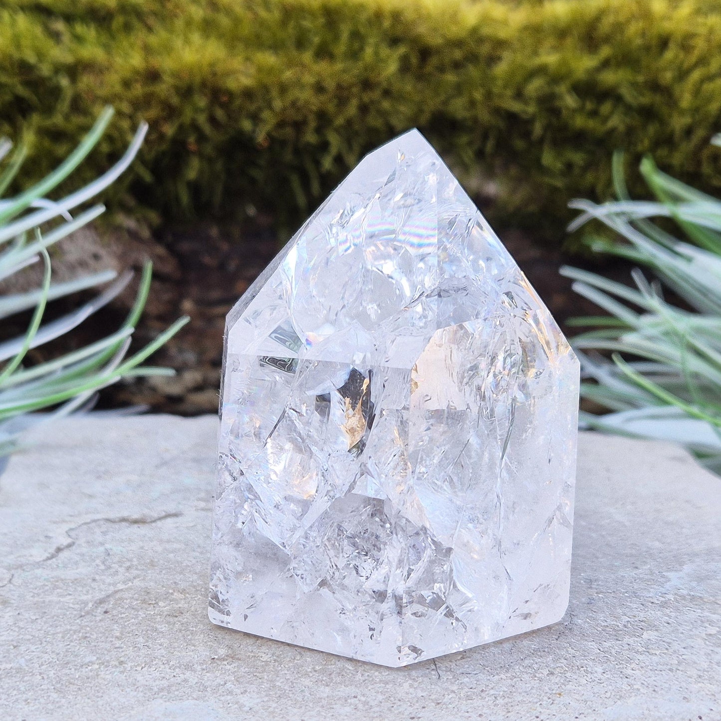 Rainbow Quartz Crystal Point: Fire and Ice Polished Stone