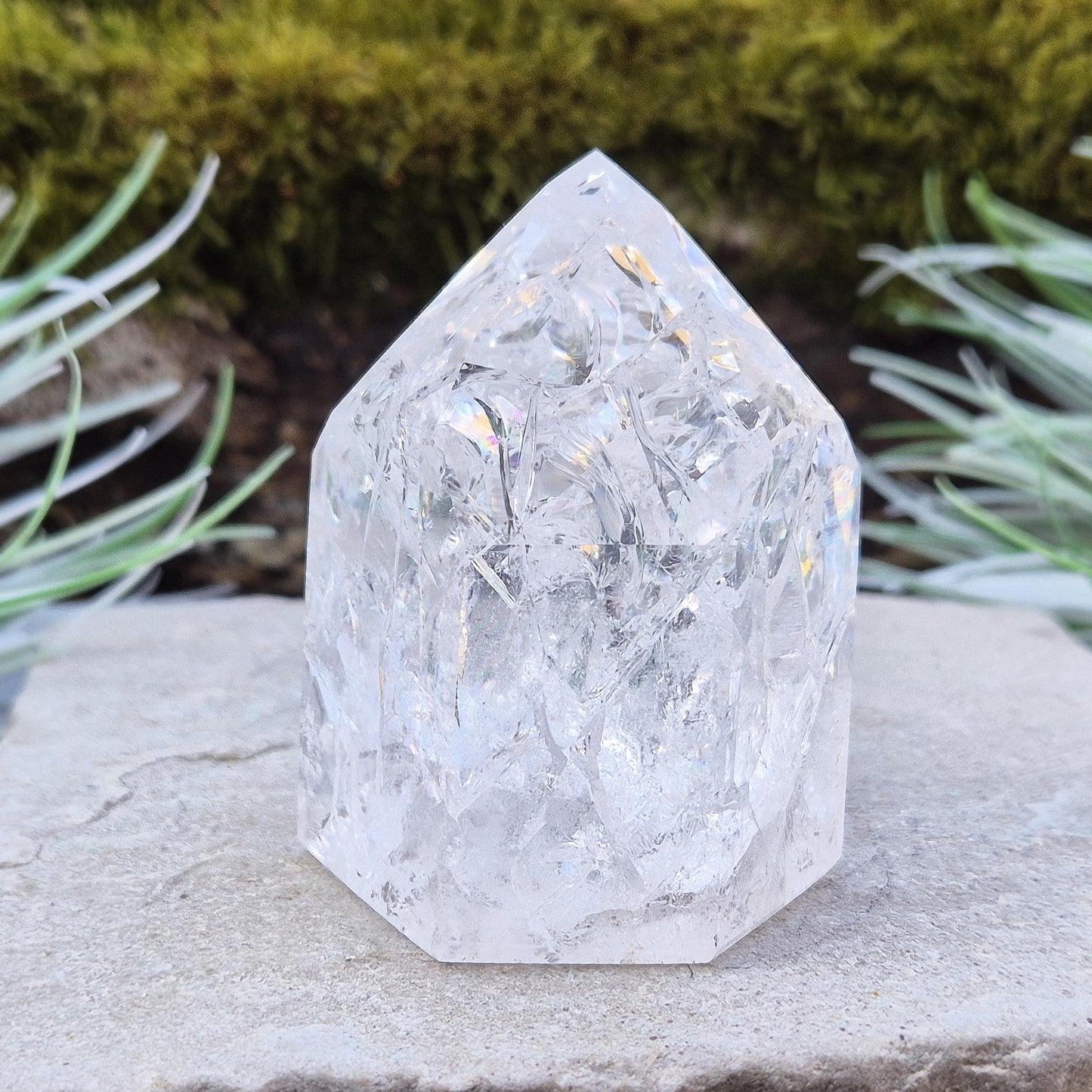 Rainbow Quartz Crystal Point: Fire and Ice Polished Stone