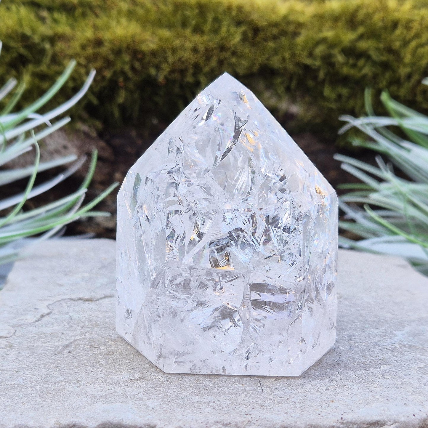 Rainbow Quartz Crystal Point: Fire and Ice Polished Stone