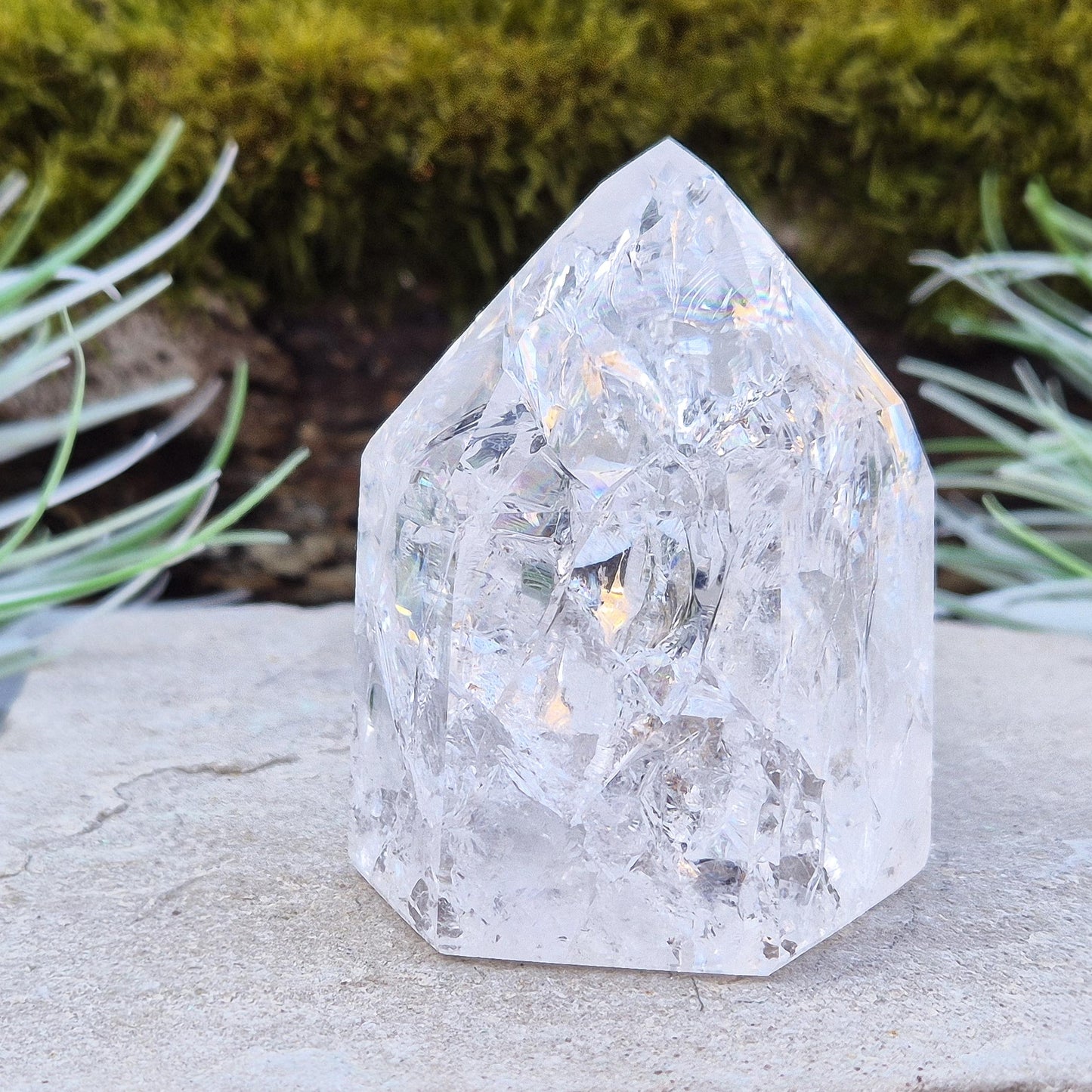 Rainbow Quartz Crystal Point: Fire and Ice Polished Stone