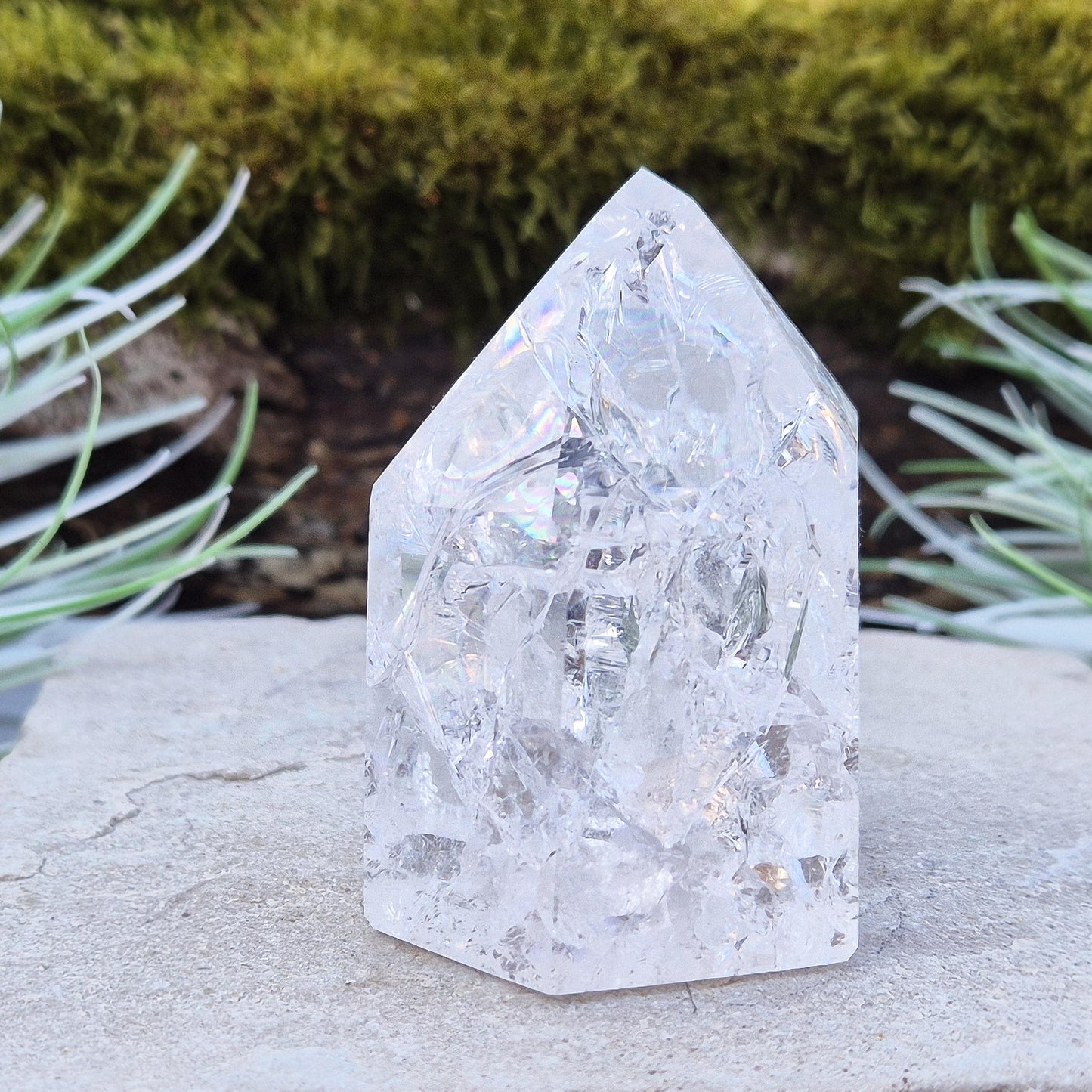 Rainbow Quartz Crystal Point: Fire and Ice Polished Stone