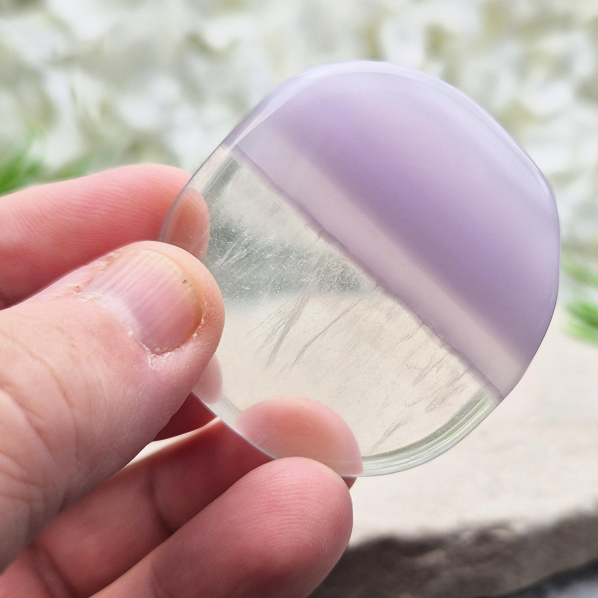 Rare Yttrium Fluorite palm stone for calm, focus, and intuition. Supports clear thinking, spiritual growth, and peaceful energy. Pocket-sized.