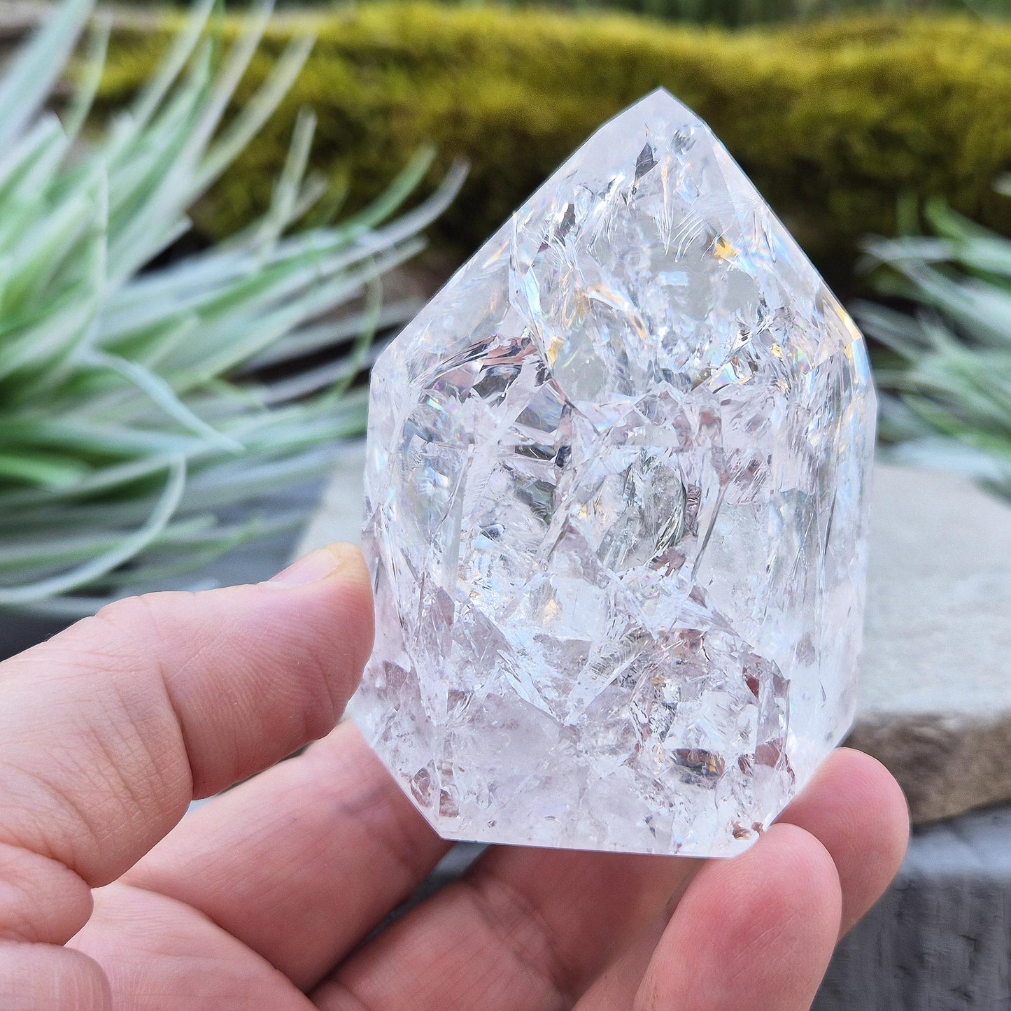 Rainbow Quartz Crystal Point: Fire and Ice Polished Stone