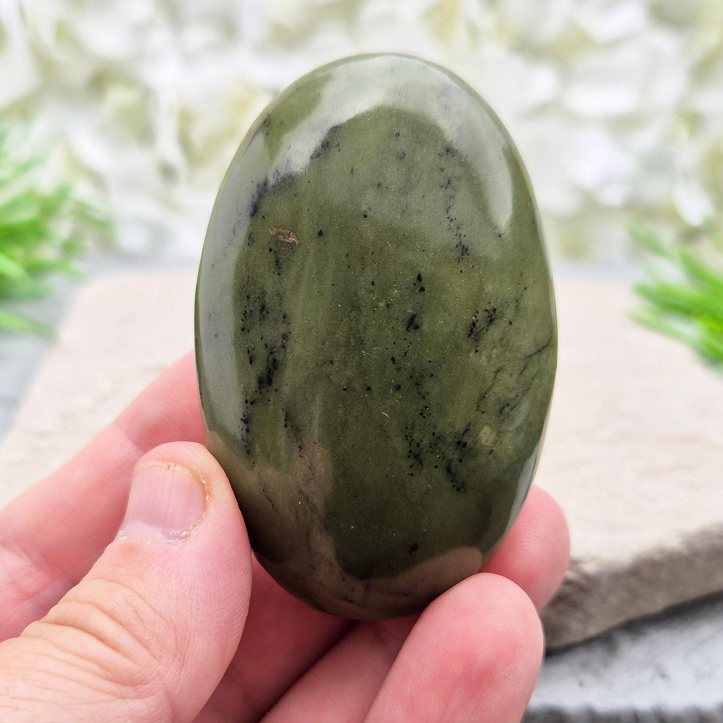 Nephrite Jade Palm Stone, Crystal Gemstone