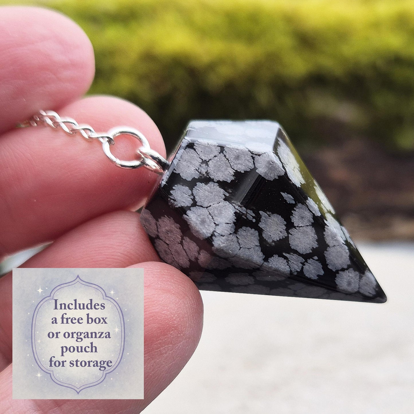 Snowflake Obsidian Crystal Pendulum - Dowsing & Divination Tool