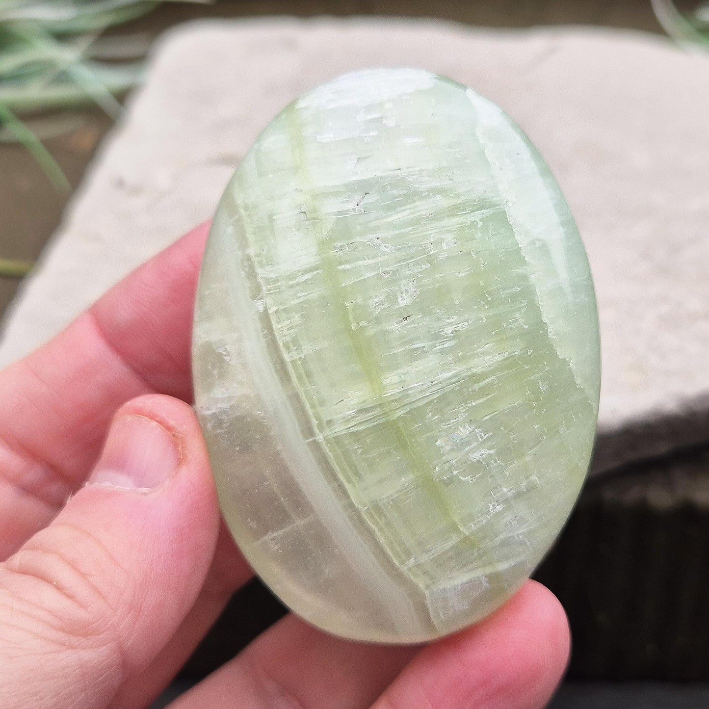 Pistachio Calcite Crystal Palm Stone | love, compassion, emotional balance | Hold or Carry With You