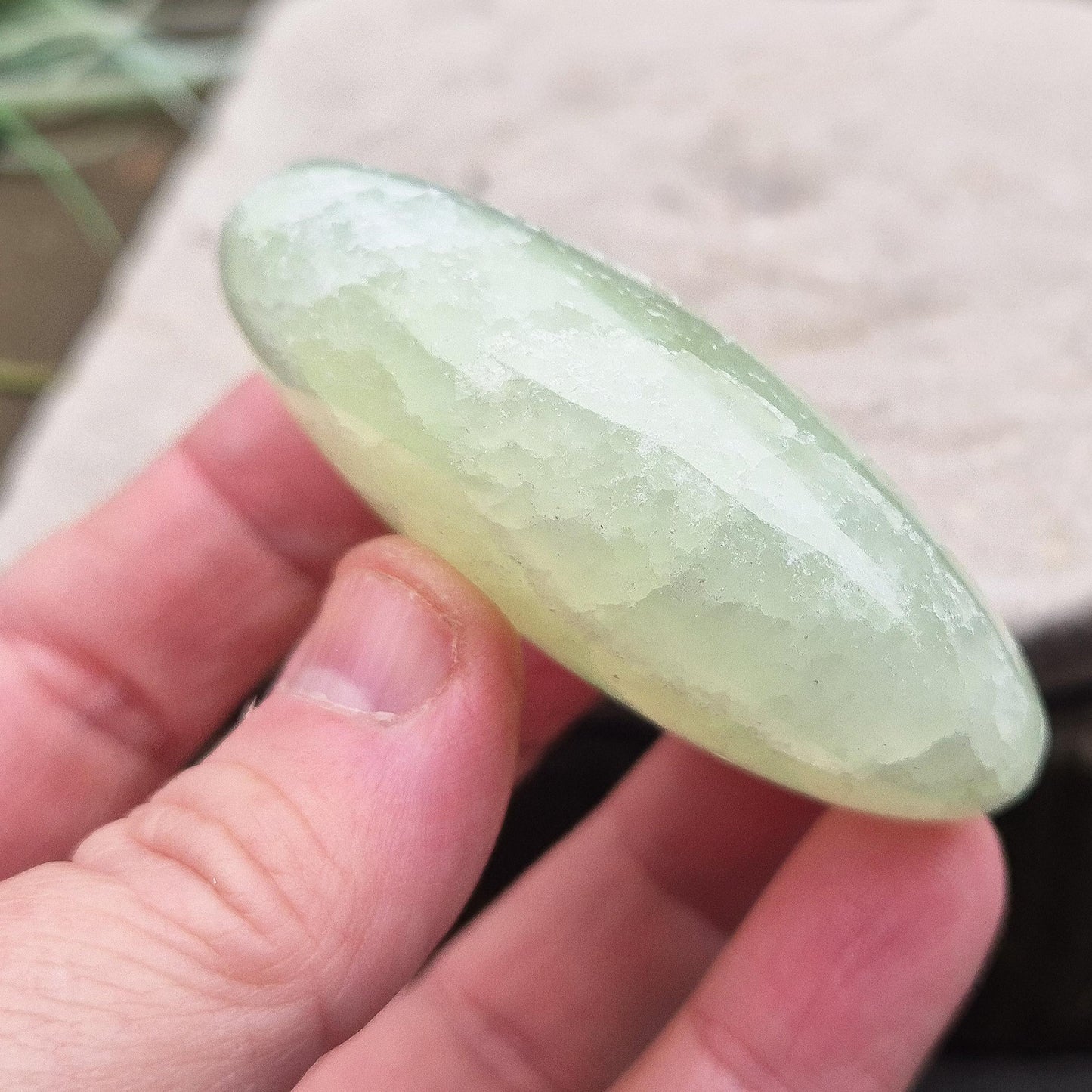 Pistachio Calcite Crystal Palm Stone | love, compassion, emotional balance | Hold or Carry With You