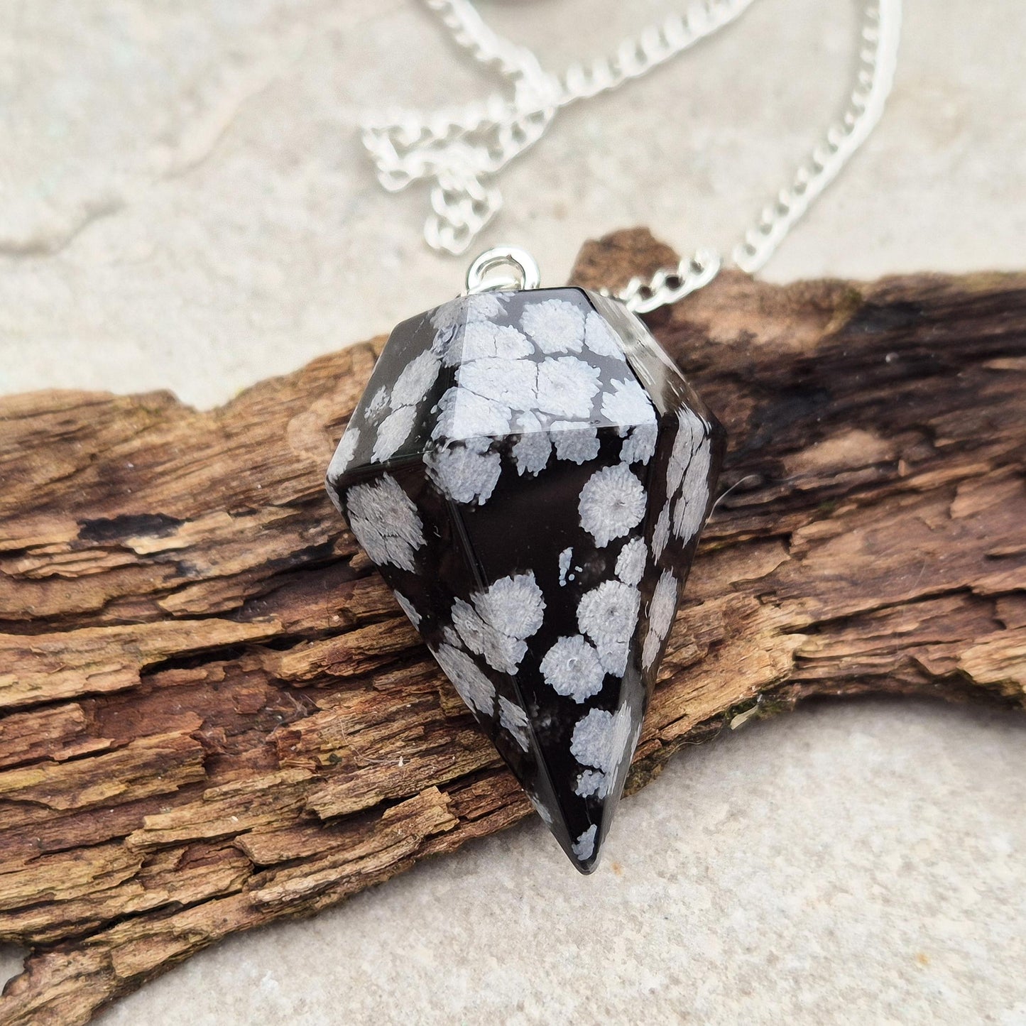 Snowflake Obsidian Crystal Pendulum - Dowsing & Divination Tool
